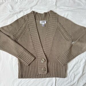 LOFT Women's Cropped Knit Cardigan Sweater Size M Neutral Brown